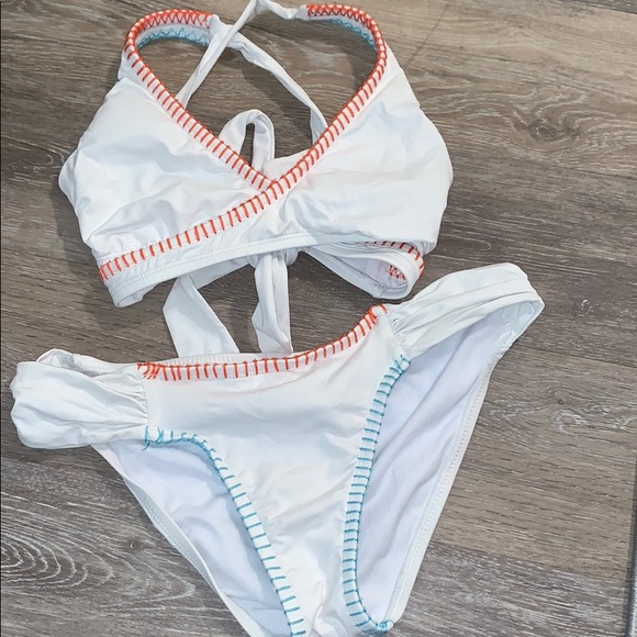 Lucky Brand Other - Lucky brand white bikini w orange/blue stitching